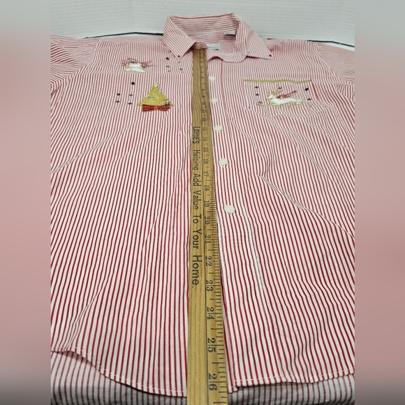 Mi Red and White Striped Women's Button Down Shirt - Picture 5 of 7
